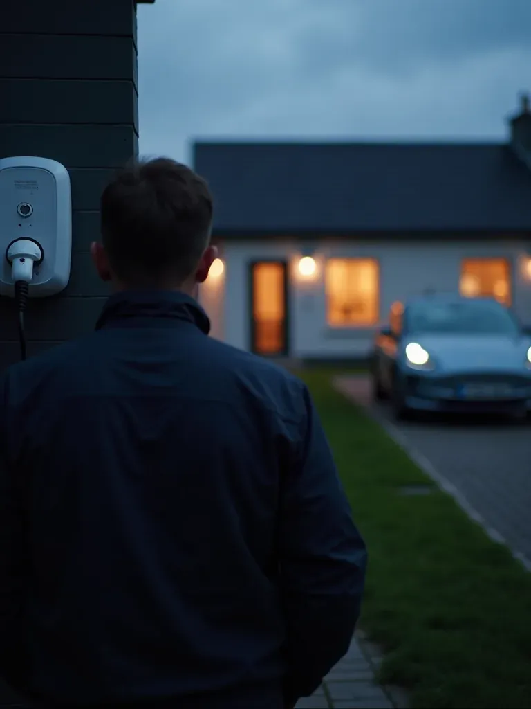 Boyne Electrical fitting a home EV charger on a modern Drogheda house at dusk